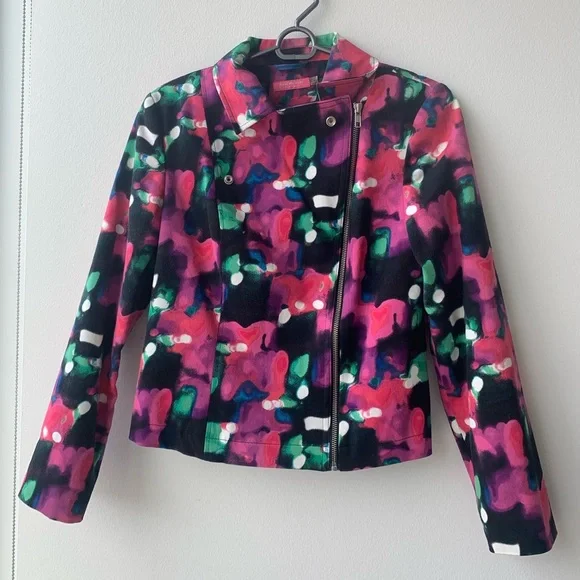 Issac Mizrahi Women’s Floral Moto Style Short Jacket Size 6 (Small) - Picture 2 of 8
